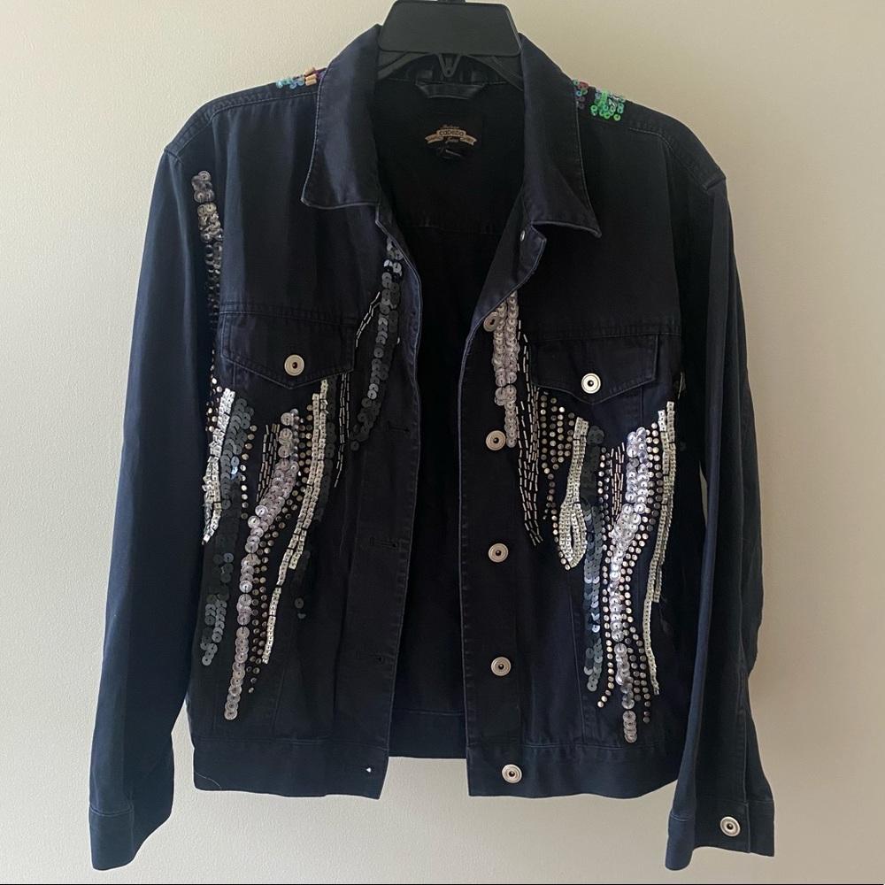 Capezio Women’s Utility Button Navy Jacket. Sequin Jeweled Embellishment. Size L